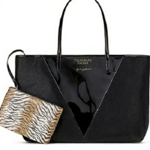 NWT Victoria's Secret Blk Tote w Clear Panel W/ Mini Animal Print Wristlet